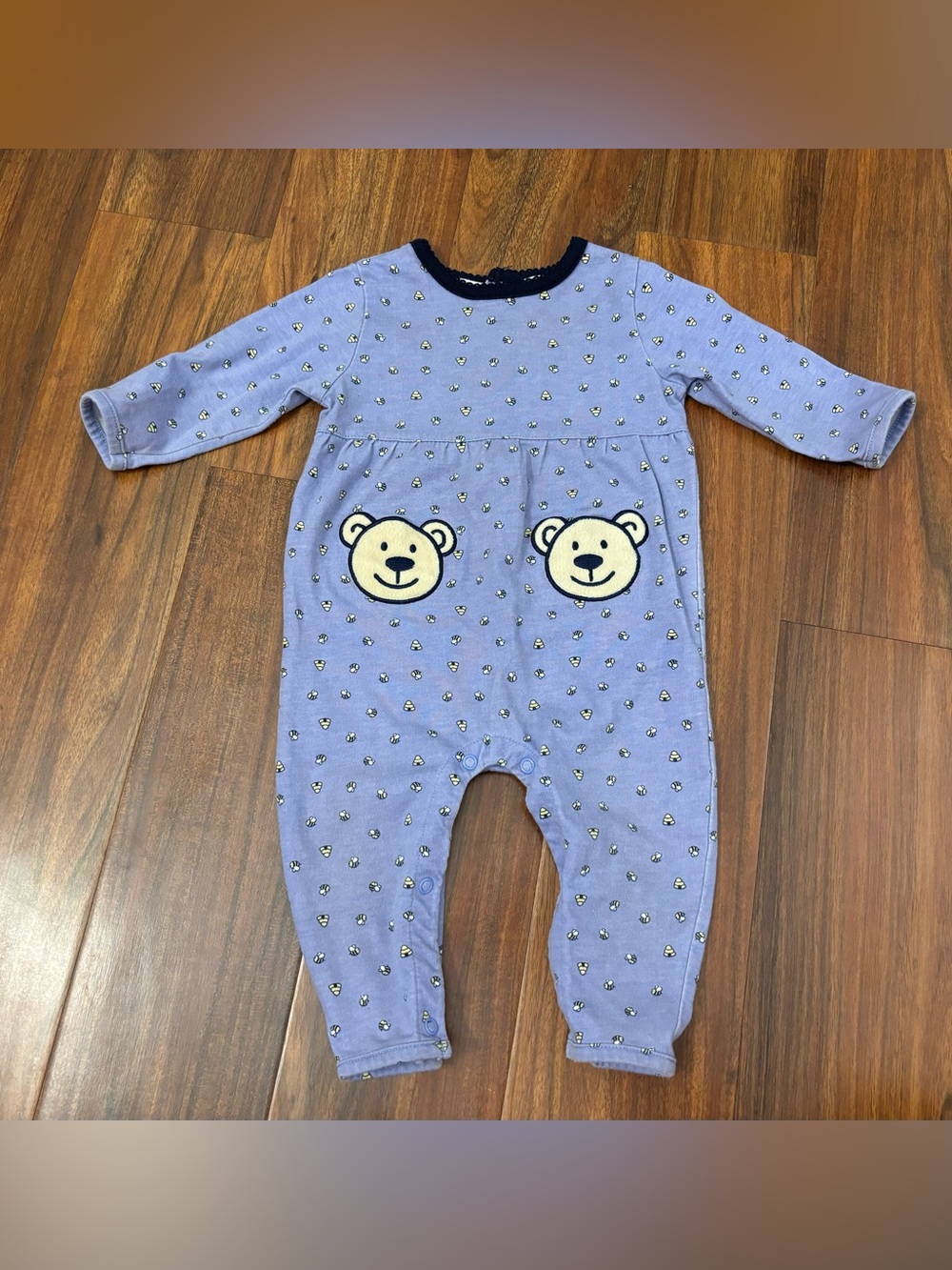 Simply Basic Vintage y2k blue/purple bears/bees long sleeve jumpsuit
